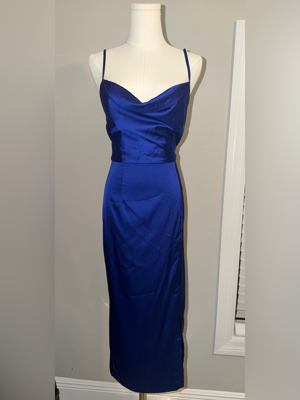 Meshki Royal Blue Satin Midi Slip Dress